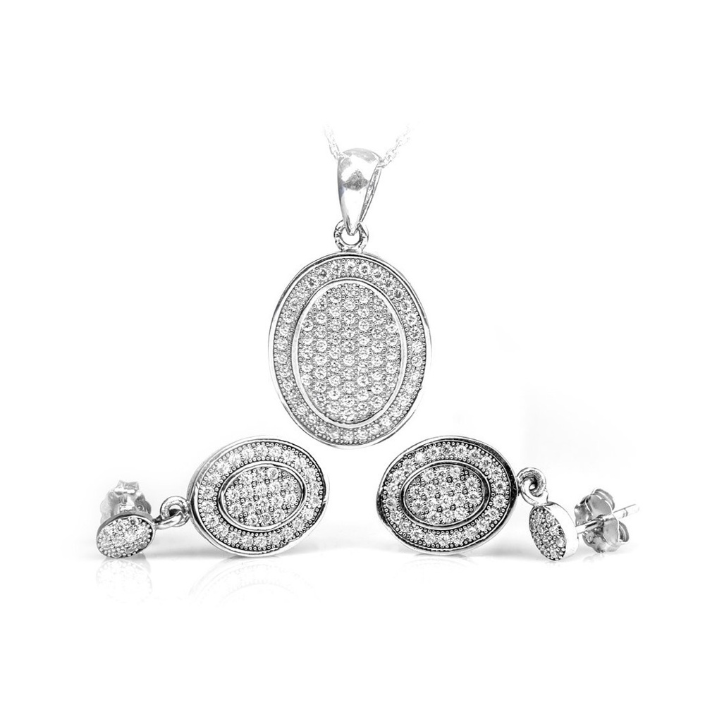 Silver Earing and Pendant Set with Zirconia
